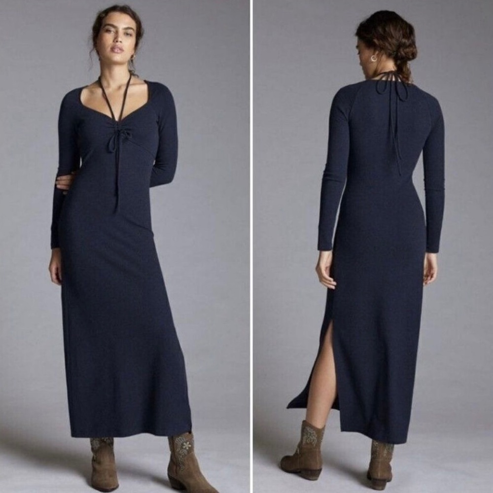 Anthropologie Dress Tie‎ Front Strappy
Knit High Slit Long Midi Black